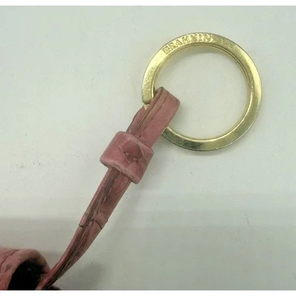 Brahmin Wallet Womens Pink Croc-Embossed Keychain ID Card Case Coin Key Ring